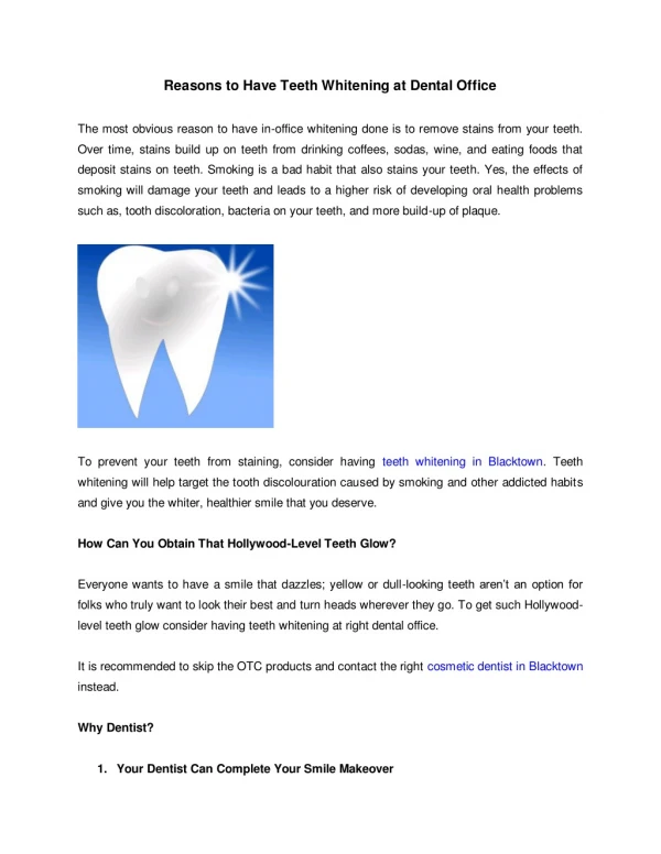 Reasons to Have Teeth Whitening at Dental Office