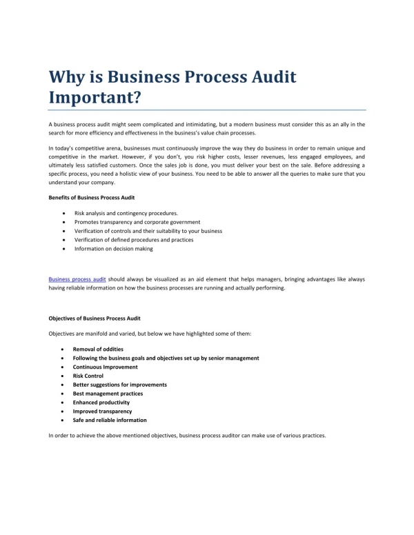 Why is Business Process Audit Important?
