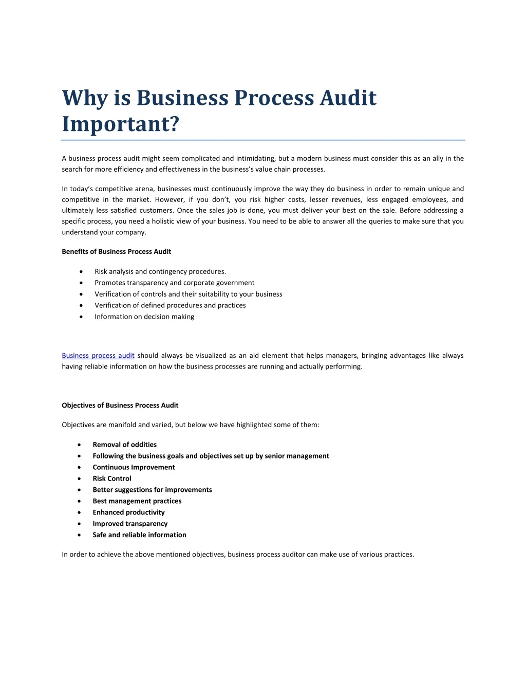 why is business process audit important