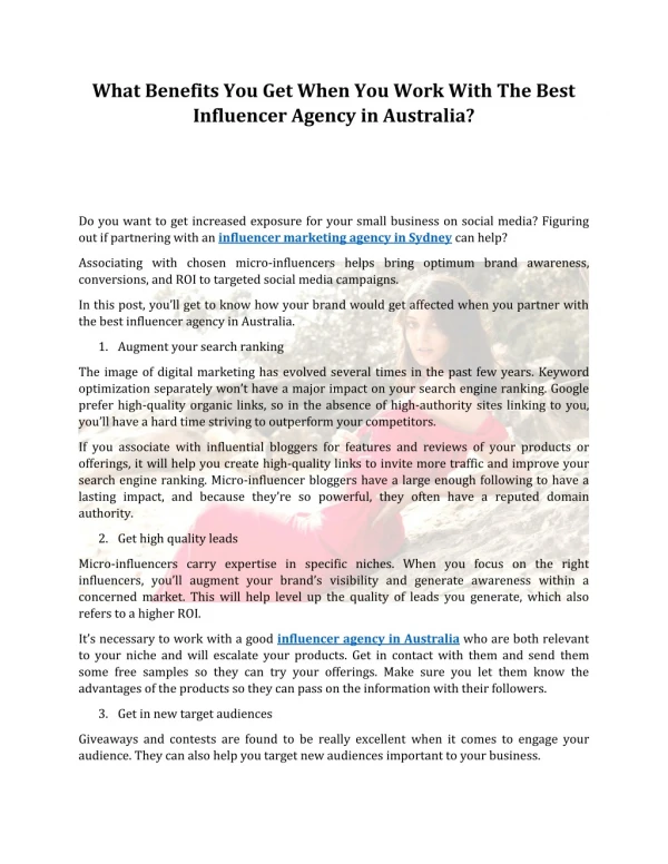 What Benefits You Get When You Work With The Best Influencer Agency in Australia?