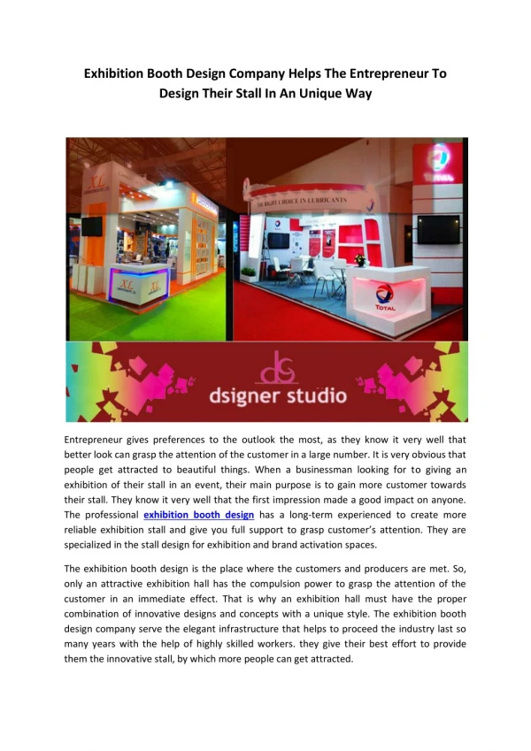 Exhibition Booth Design Company Helps The Entrepreneur To Design Their Stall In An Unique Way