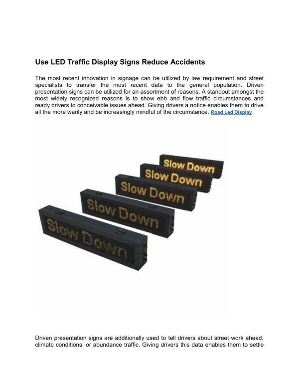 Use LED Traffic Display Signs Reduce Accidents