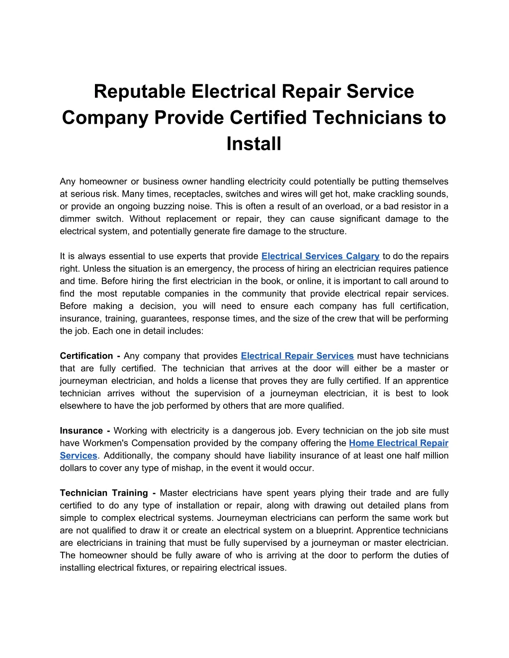 reputable electrical repair service company