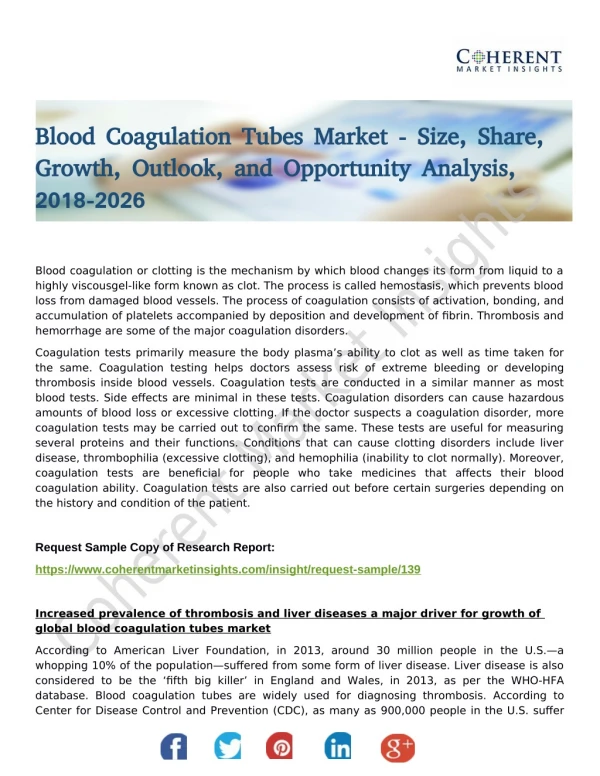 Blood Coagulation Tubes 2018–2026: Analysis, Status, Type, Application, Regions, Market Size by Players