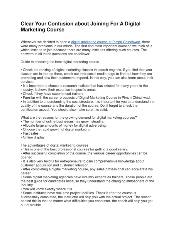 Clear Your Confusion about Joining For A Digital Marketing Course
