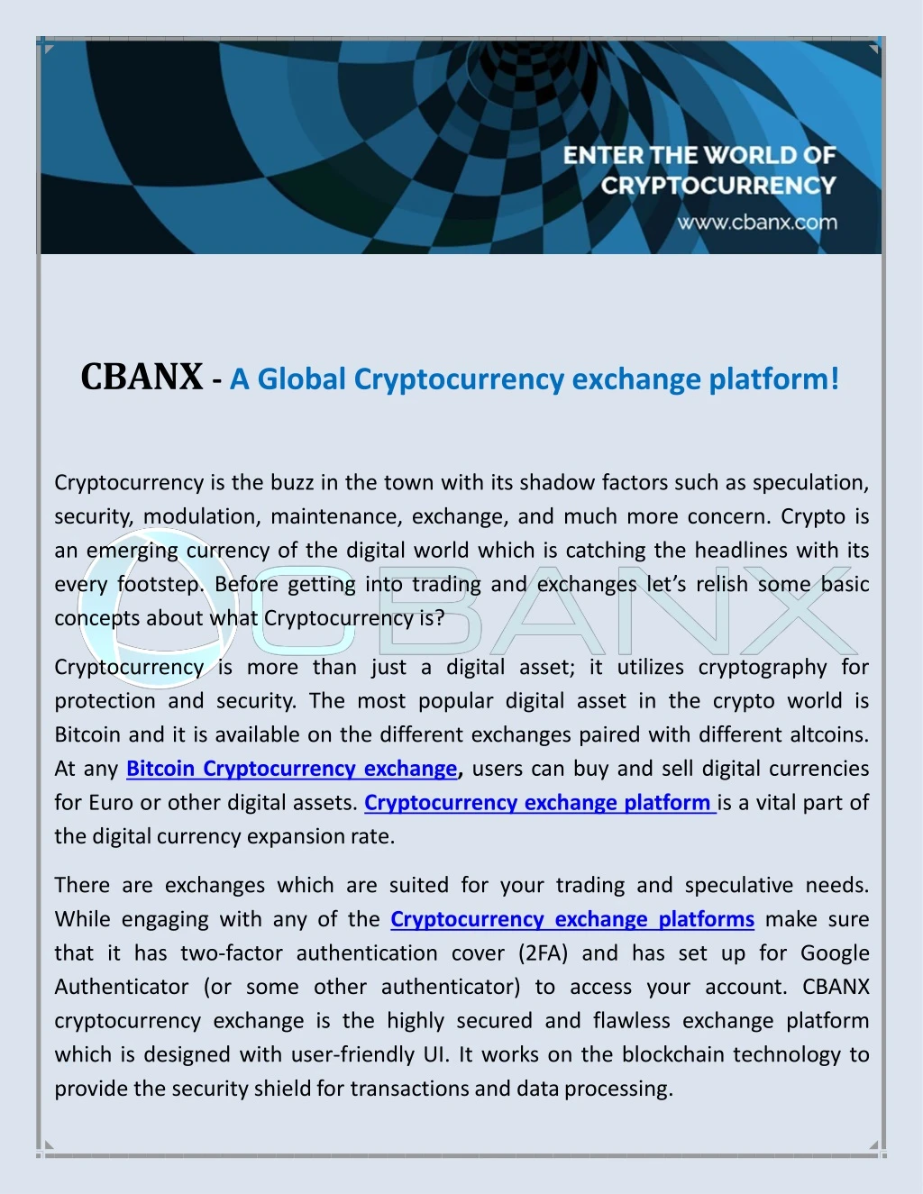 cbanx a global cryptocurrency exchange platform