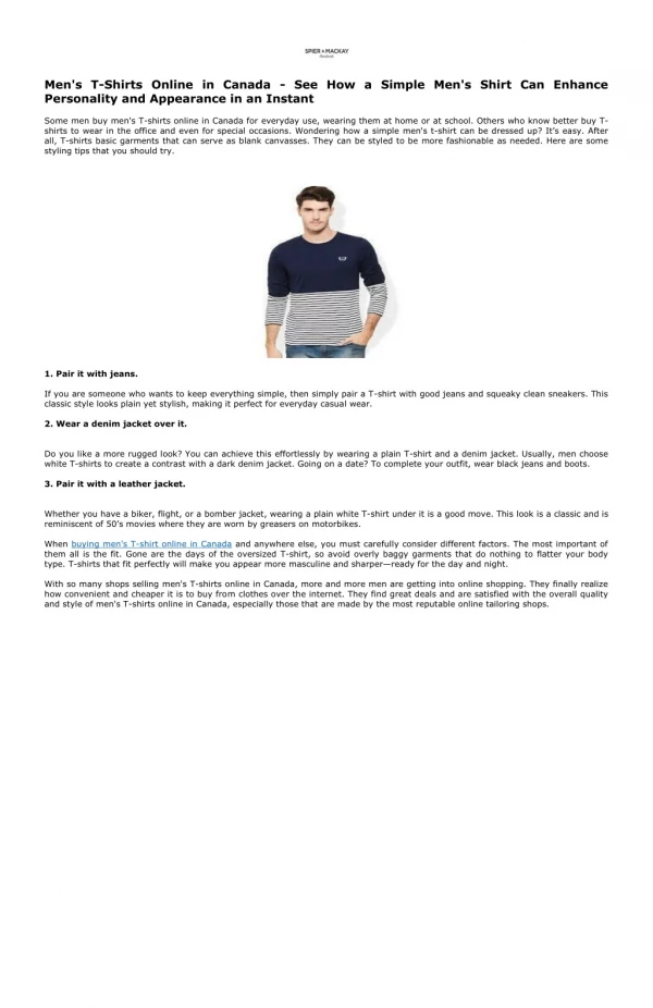 Men's T-Shirts Online in Canada - See How a Simple Men's Shirt Can Enhance Personality and Appearance in an Instant