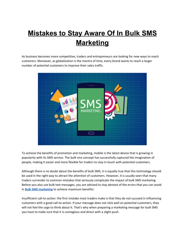 Mistakes to Stay Aware Of In Bulk SMS Marketing