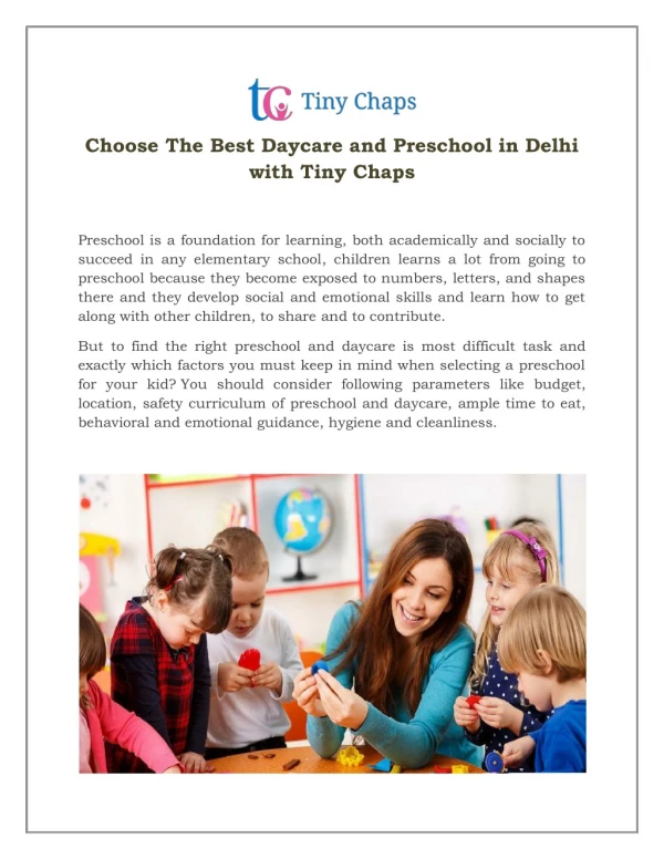 Choose The Best Daycare and Preschool in Delhi with Tiny Chaps