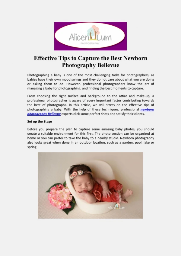Effective Tips to Capture the Best Newborn Photography Bellevue