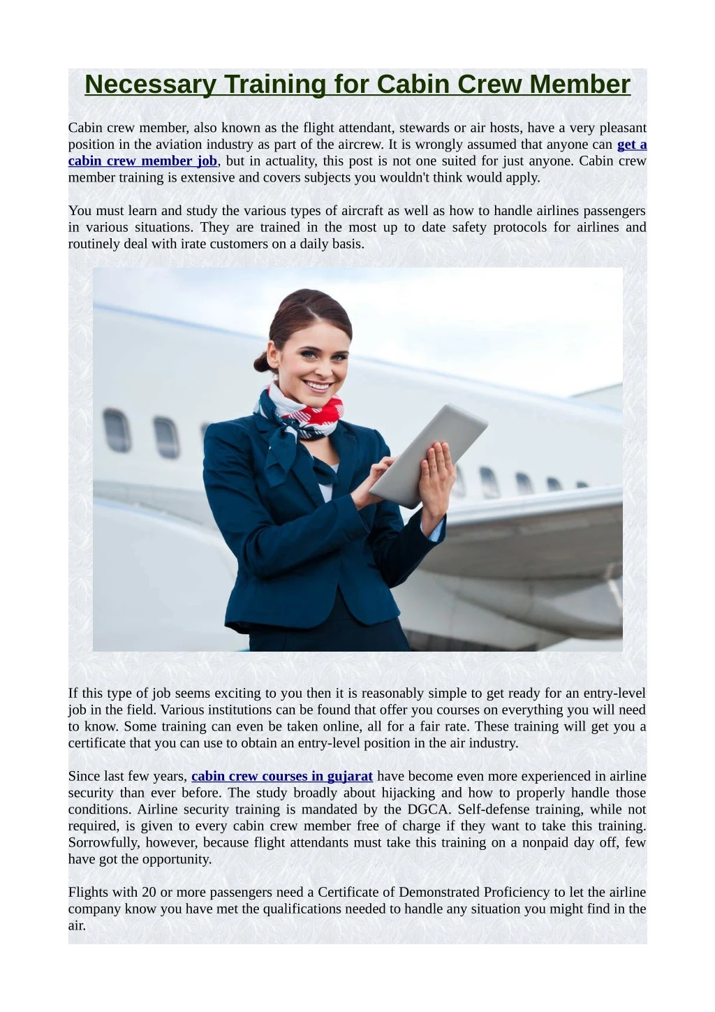 necessary training for cabin crew member