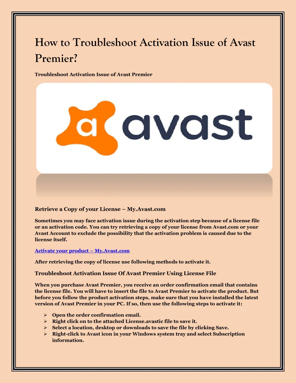 how to troubleshoot activation issue of avast