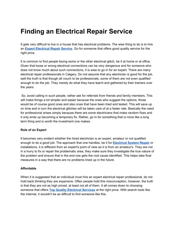Finding an Electrical Repair Service