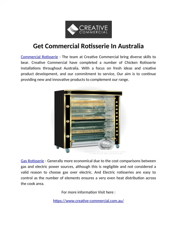 Get Commercial Rotisserie In Australia