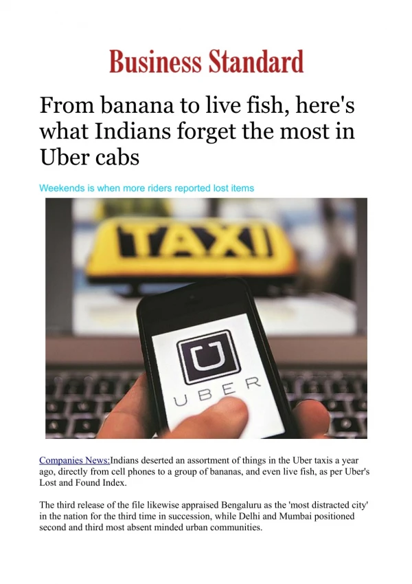 From banana to live fish, here's what Indians forget the most in Uber cabs