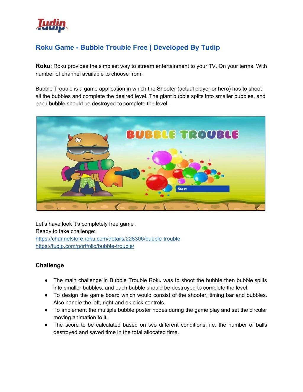 roku game bubble trouble free developed by tudip