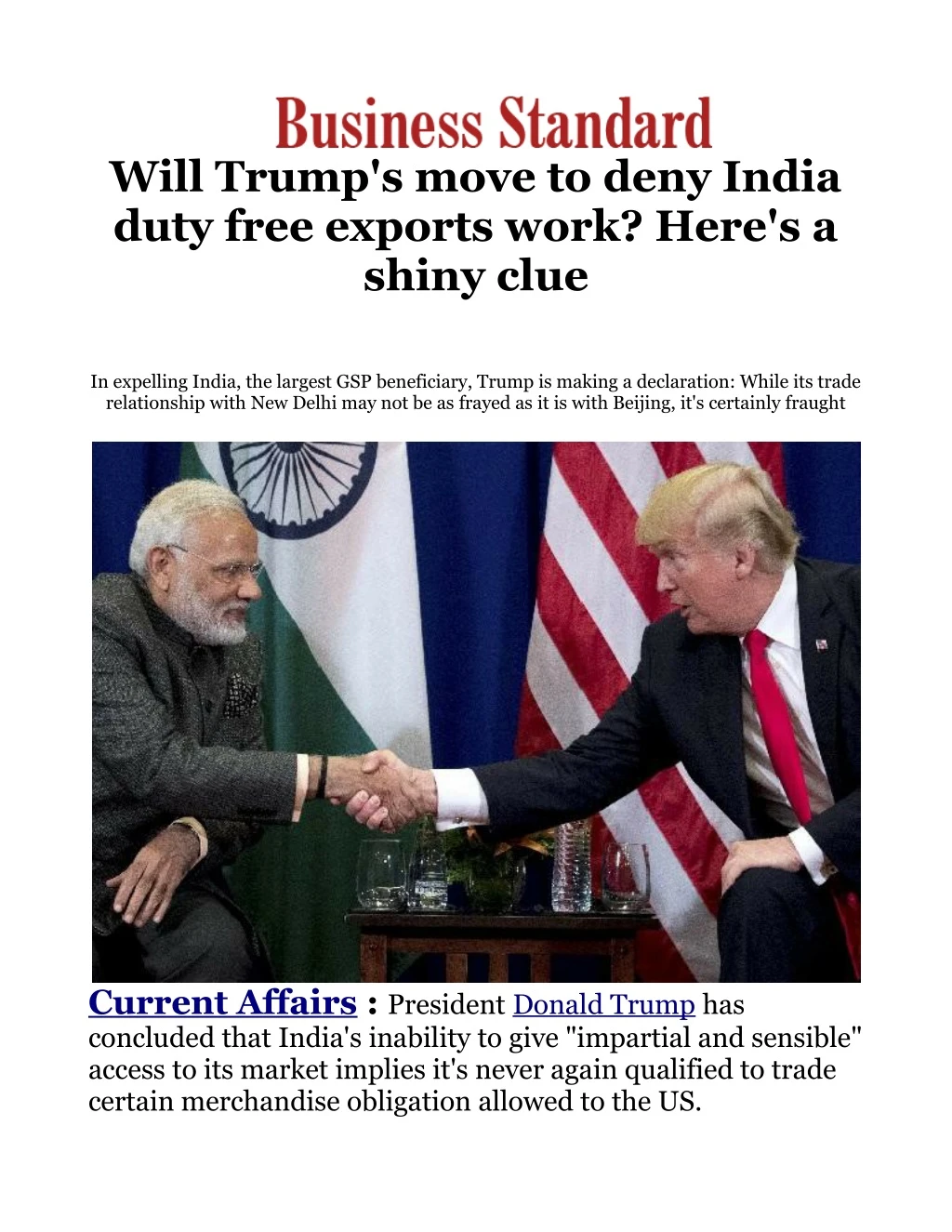 will trump s move to deny india duty free exports