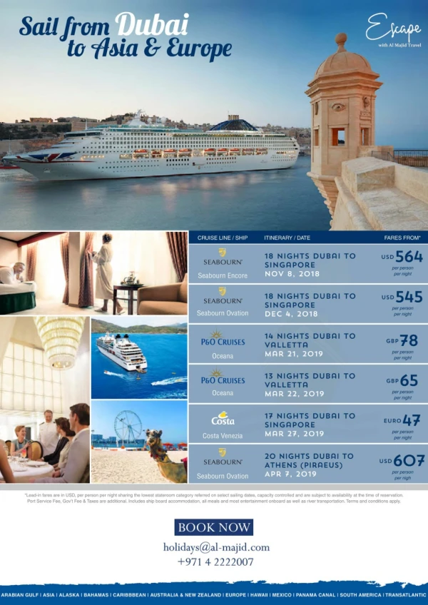 sail from Dubai to Asia & Europe | Cruise Booking Agency Dubai
