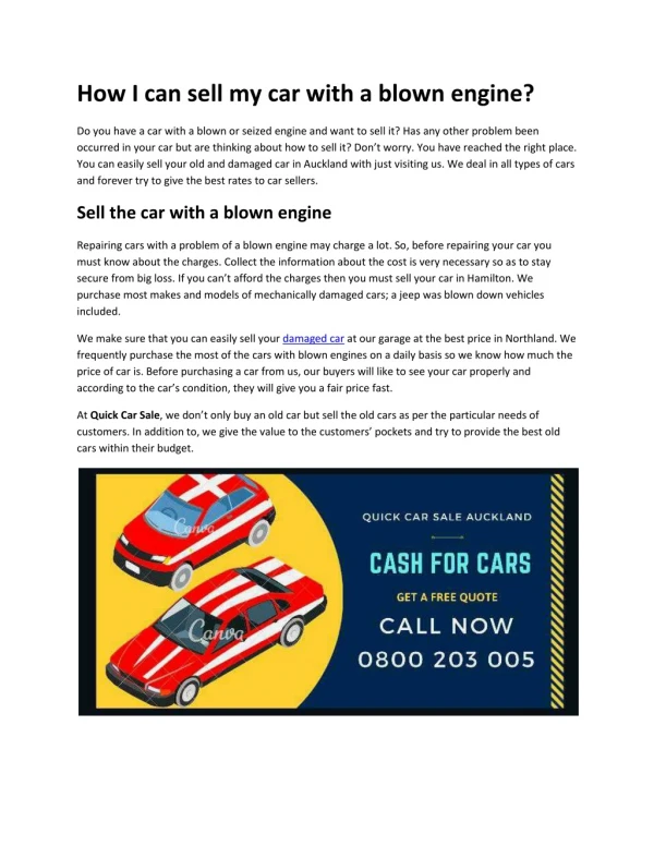 How I can sell my car with a blown engine?