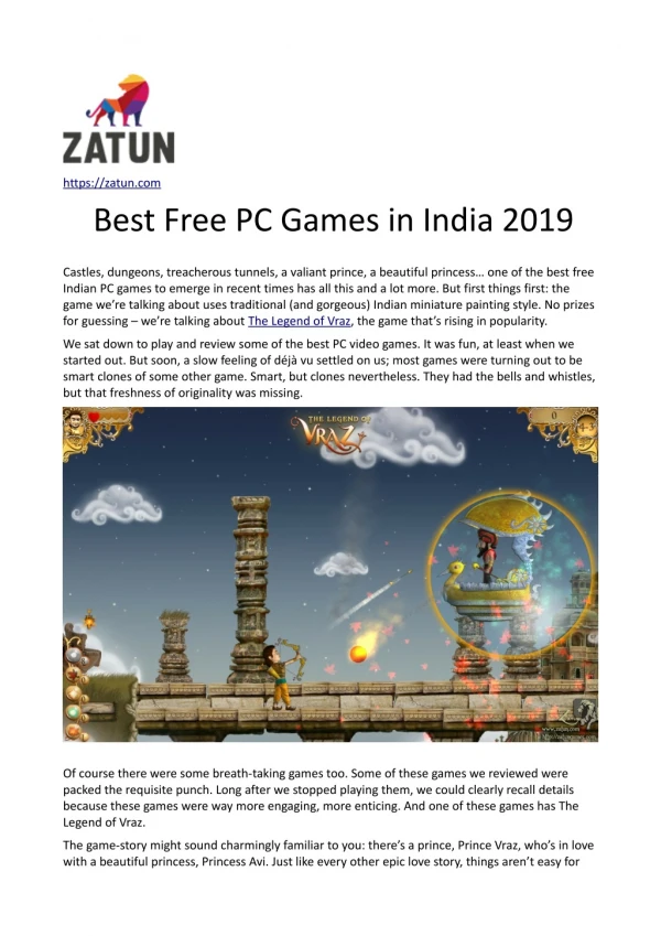 Best Free PC Games in India 2019