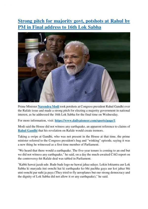 Strong pitch for majority govt, potshots at Rahul by PM in Final address to 16th Lok Sabha