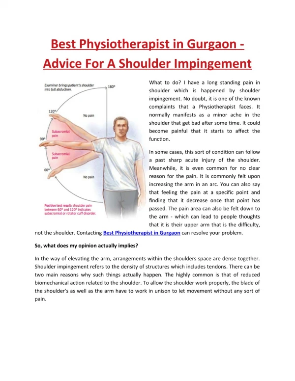 Best Physiotherapist in Gurgaon - Advice For A Shoulder Impingement