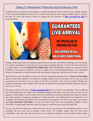 Things To Remember When Buying Freshwater Fish - slide 1