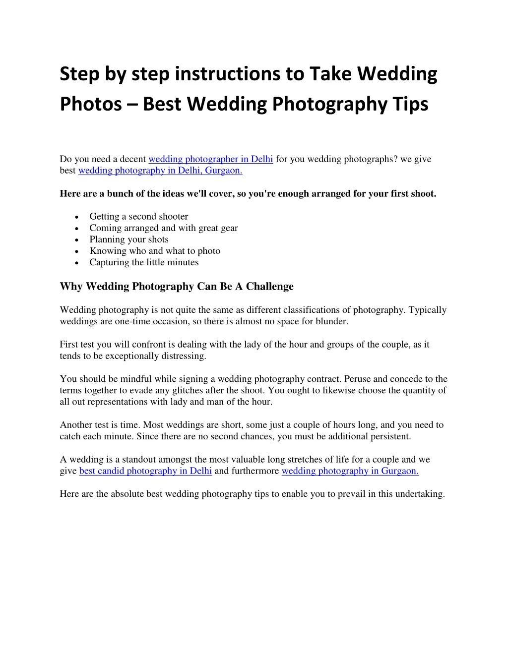 step by step instructions to take wedding photos