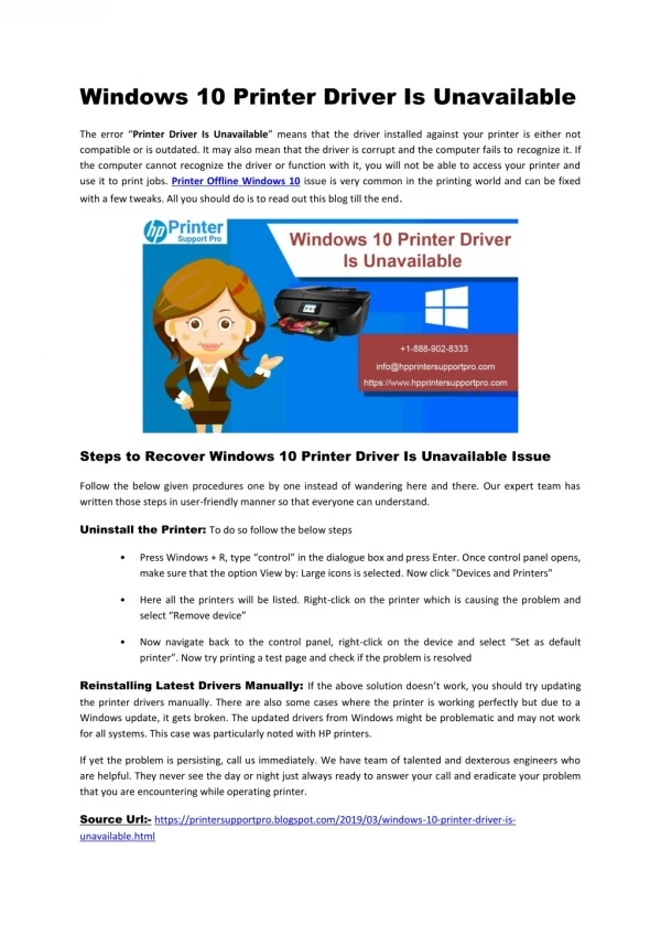 Windows 10 Printer Driver Is Unavailable