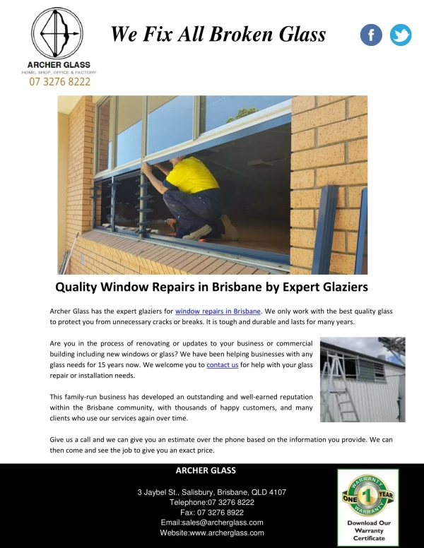 Quality Window Repairs in Brisbane by Expert Glaziers
