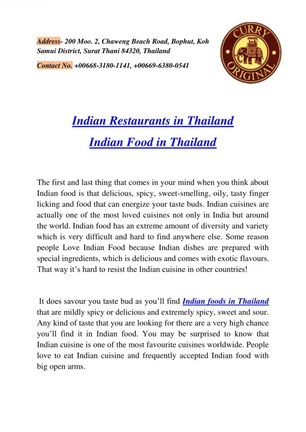 Best Indian Restaurant in Samui Thailand