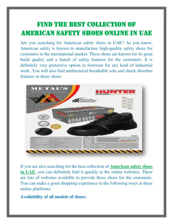 Find the best collection of American safety shoes online in UAE
