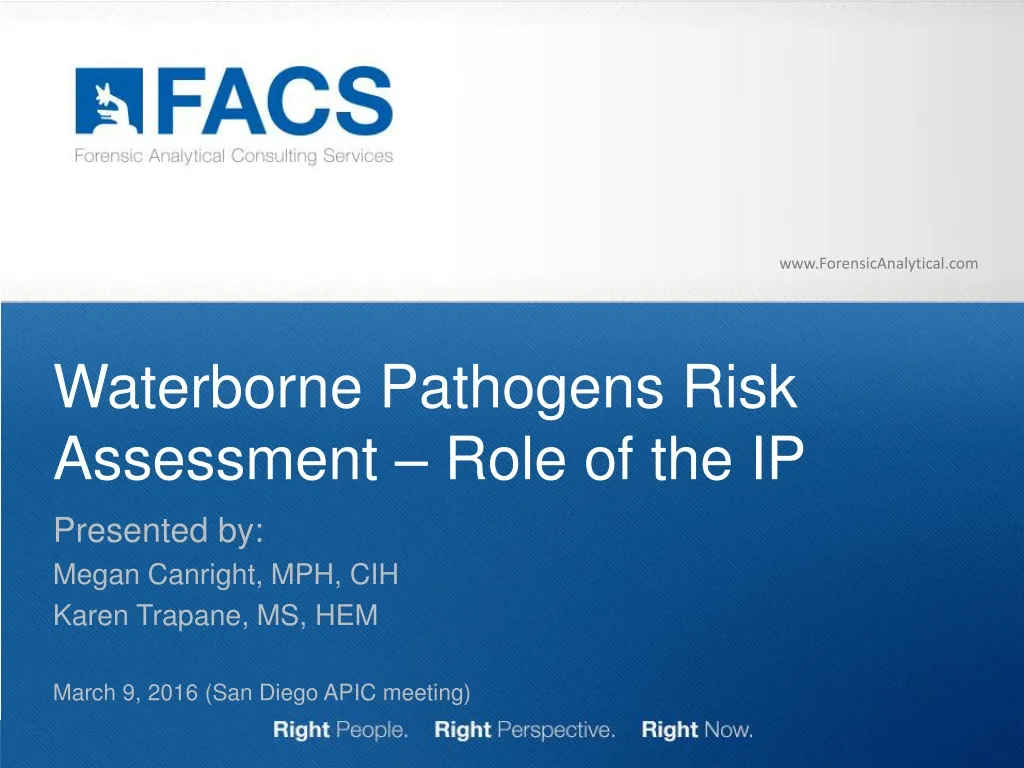 waterborne pathogens risk assessment role of the ip