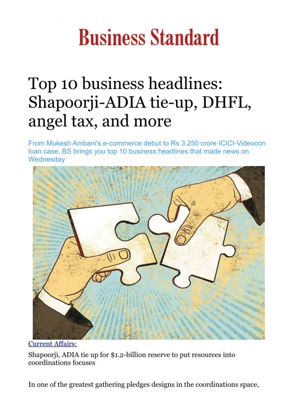 Top 10 business headlines: Shapoorji-ADIA tie-up, DHFL, angel tax, and more