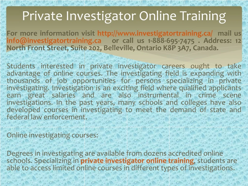 private investigator online training