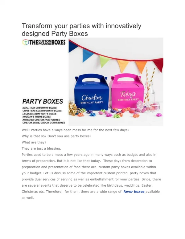 Transform your parties with innovatively designed Party Boxes