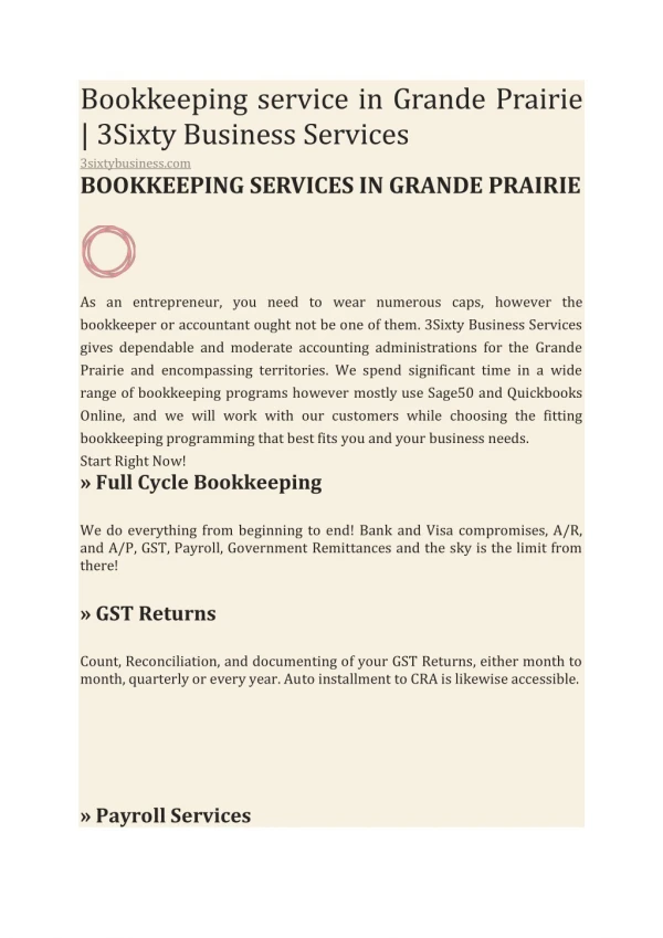 Bookkeeping service in Grande Prairie | 3Sixty Business Services