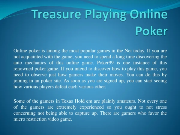 Treasure Playing Online Poker
