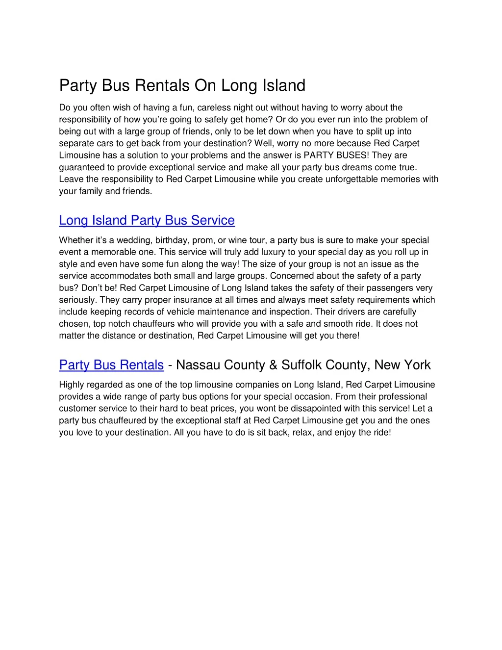 party bus rentals on long island