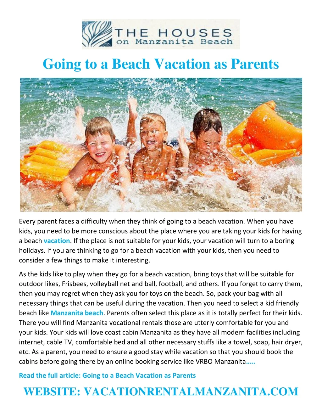 going to a beach vacation as parents