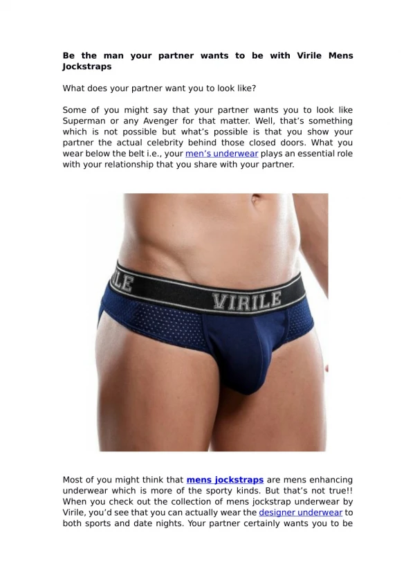 Be the man your partner wants to be with Virile Mens Jockstraps