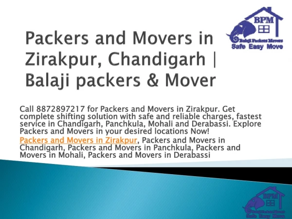 Packers and Movers in Zirakpur, Chandigarh | Balaji packers & Mover