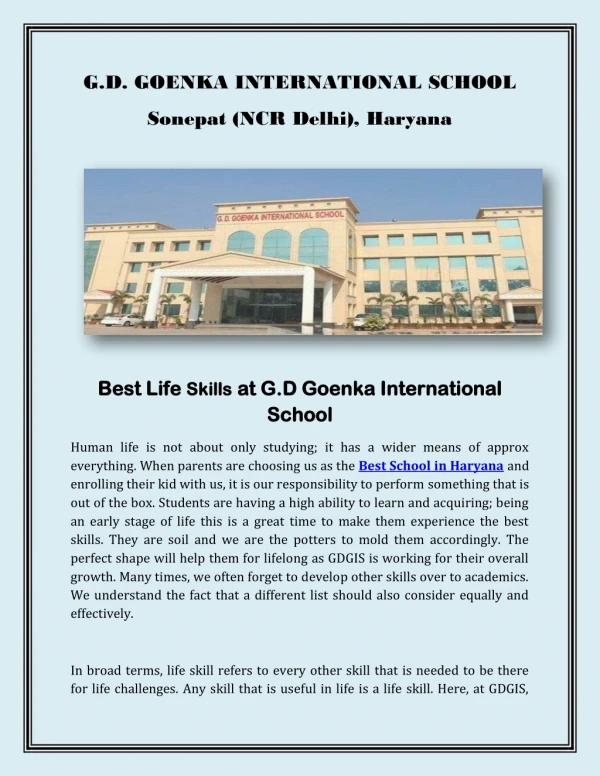 Best Life Skills at G.D Goenka International School