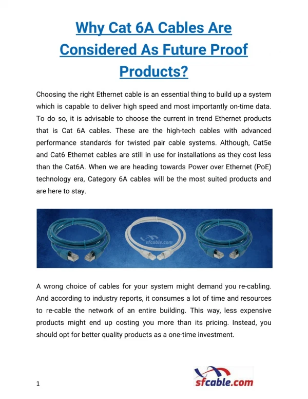 Why Cat 6A Cables Are Considered As Future Proof Products?