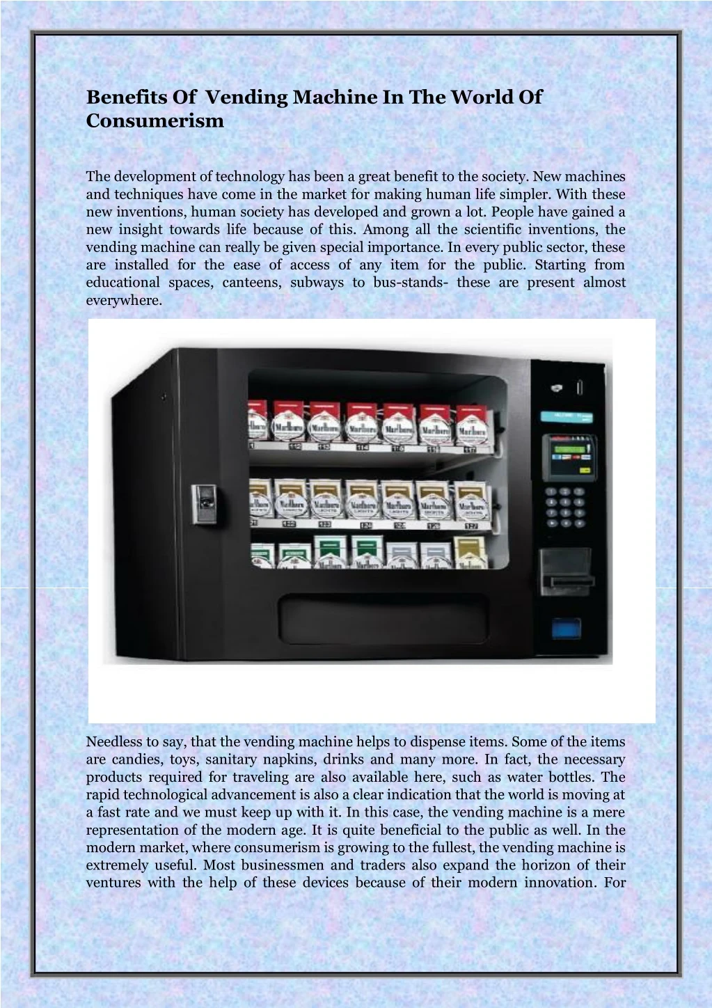 benefits of vending machine in the world
