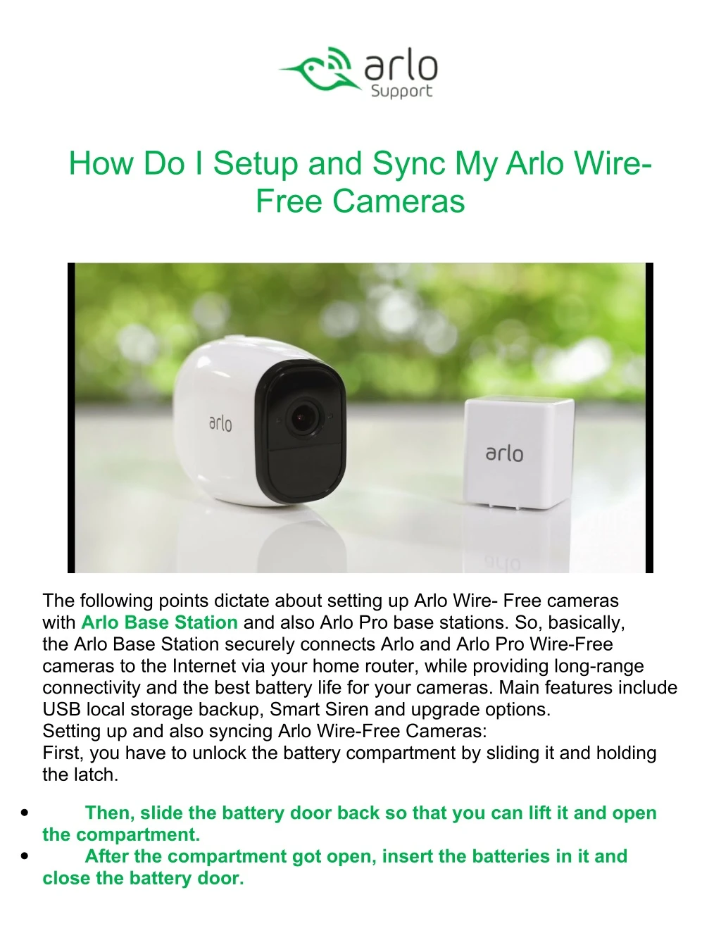 how do i setup and sync my arlo wire free cameras