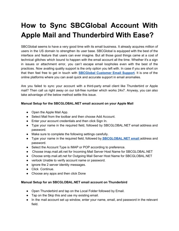 How to Sync SBCGlobal Account With Apple Mail and Thunderbird With Ease?