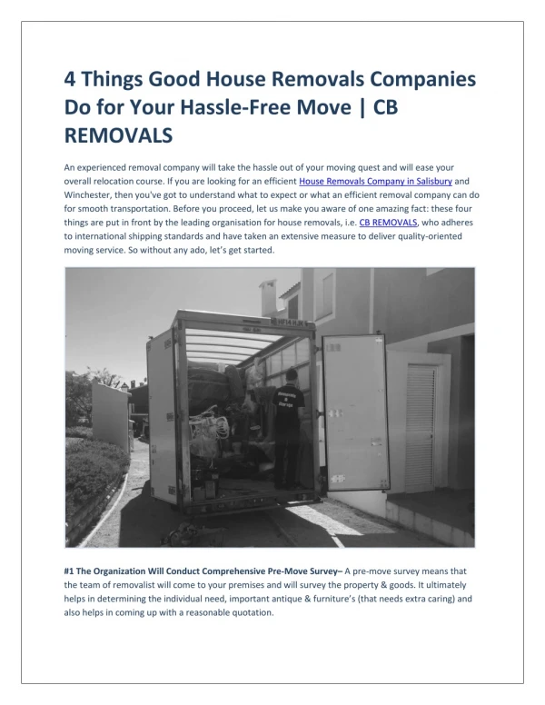 4 Things Good House Removals Companies Do for Your Hassle-Free Move | CB REMOVALS