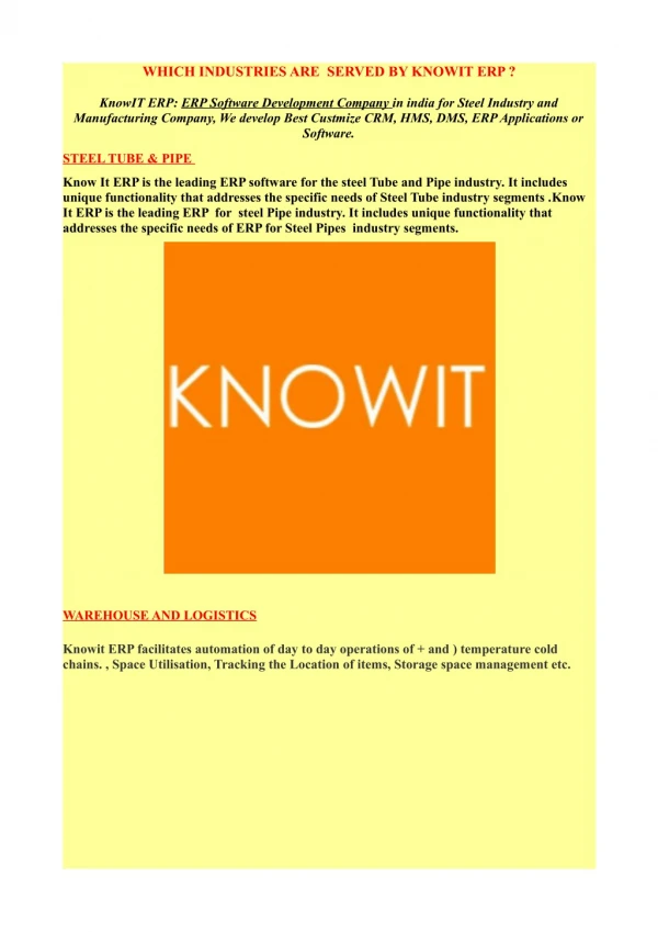 WHICH INDUSTRIES ARE SERVED BY KNOWIT ERP?