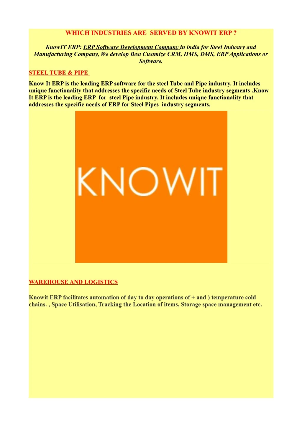 which industries are served by knowit erp